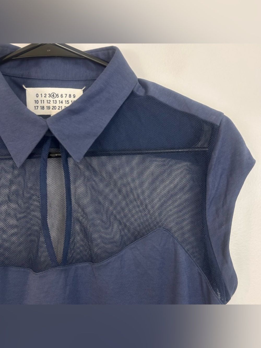 Maison Margiela Sheer Panel Mesh Keyhole Blue Lightweight Polo Top Size 10 - Picture 6 of 16